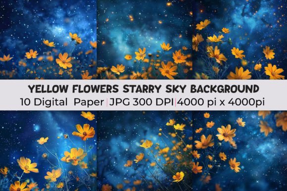 Yellow Flowers Starry Sky Background Afbeelding Achtergronden Door mirazooze