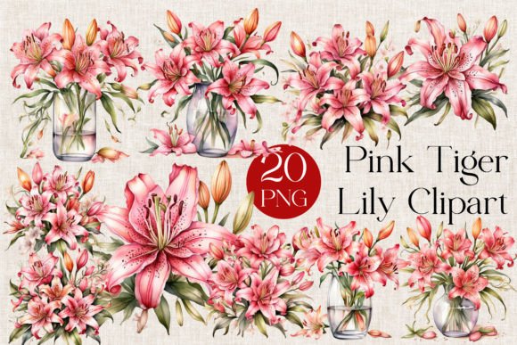 20 Pink Tiger Lily Clipart Illustrations Graphic Illustrations By TheArcherDesign
