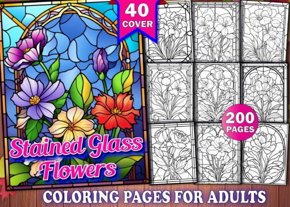 200 Stained Glass Flower Coloring Pages Graphic Coloring Pages & Books Adults By PLAY ZONE