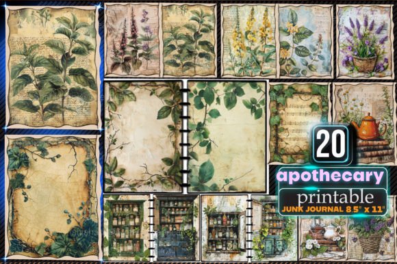 Apothecary Printable Junk Journal Pages Graphic Illustrations By Md Shahjahan
