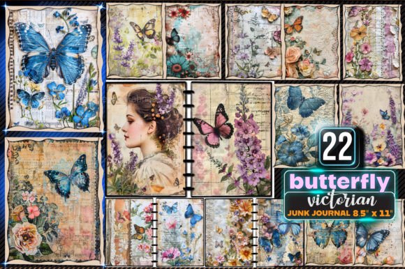 Butterfly Victorian Junk Journal Pages Graphic Illustrations By Md Shahjahan