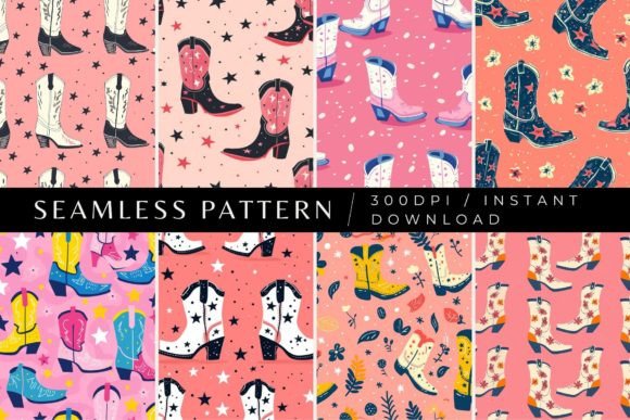Cute Cowboy Boots Seamless Patterns Graphic Patterns By Inknfolly