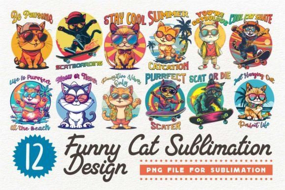 Funny Cat T-shirt Designs Bundle Graphic T-shirt Designs By Universtock