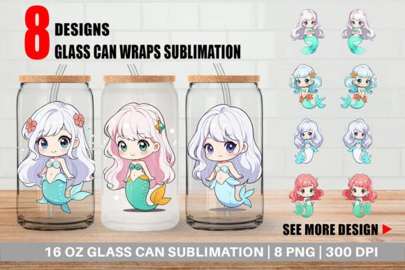 Glass Can Cute Little Mermaid Graphic Illustrations By Artnoy