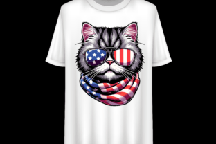 Persian Cat 4th of July USA Flag T-Shirt Illustration Designs de T-shirts Par Trendy Creative 2