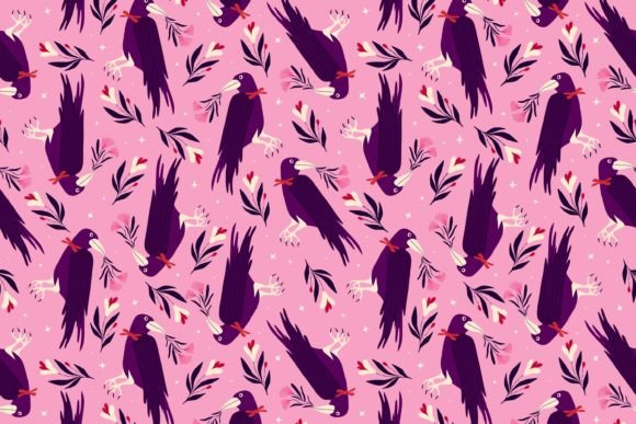 Pink Halloween Pattern with Raven Graphic Patterns By Art's and Patterns