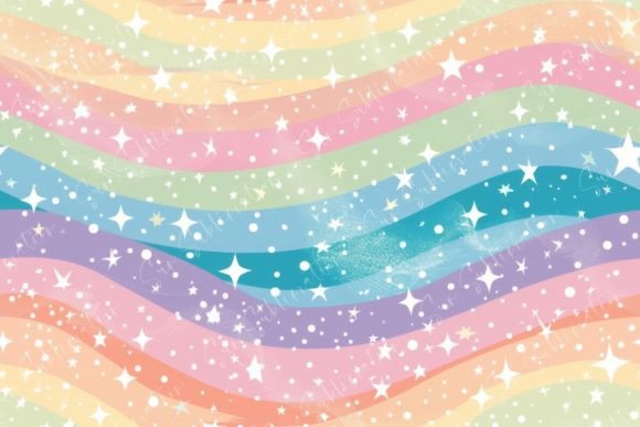 Rainbow Pastel Color Wave with Star Illustration Fonds d'Écran Par Sun Sublimation