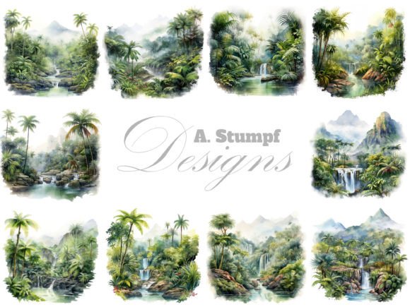 Rainforest Landscape Jungle Clipart Set Gráfico Ilustraciones Imprimibles Por Andreas Stumpf Designs