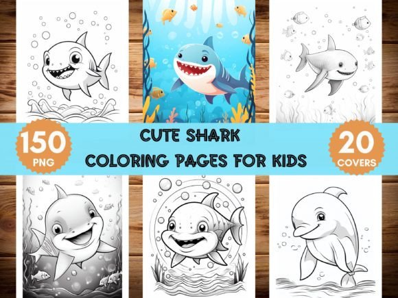 Shark Coloring Pages for Kids Gráfico Páginas y libros de colorear para niños Por Laxuri Art