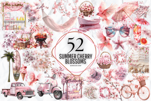 Summer Cherry Blossom Clipart Graphic Illustrations By Markicha Art