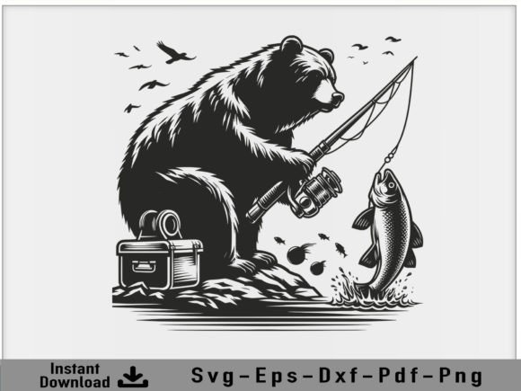 US Fishing Bear Vector Silhouette Svg Illustration Artisanat Par shikharay410