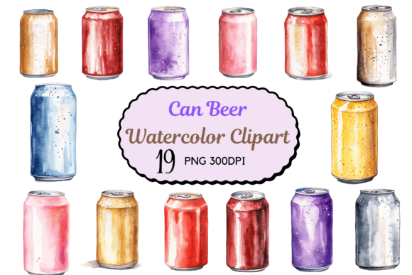 Watercolor Colorful Can Beer Clipart Graphic Illustrations By CreativeDesign