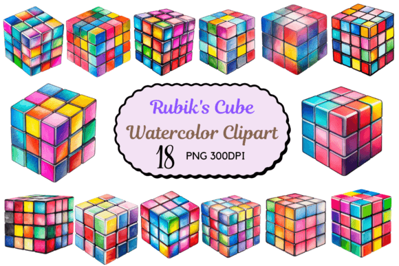 Watercolor Rubik's Cube Clipart Graphic Illustrations By CreativeDesign