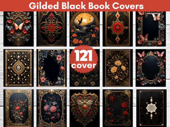 121 Gilded Black Book Covers Graphic Product Mockups By Laxuri Art
