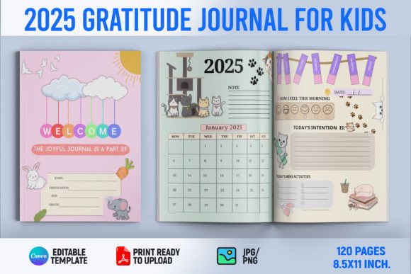 2025 Gratitude Journal for Kids Gráfico Interiores KDP Por Book2Bees