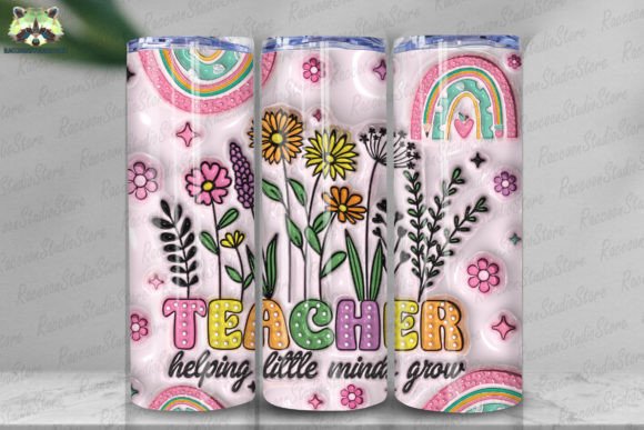 3D Inflated Floral Teacher 20oz Tumbler Graphic Tumbler Wraps By RaccoonStudioStore