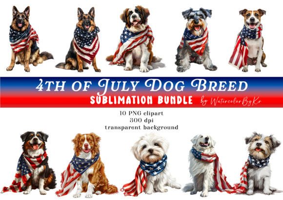 4th July Patriotic Dog Breed Bundle Graphic Crafts By WatercolorByKr