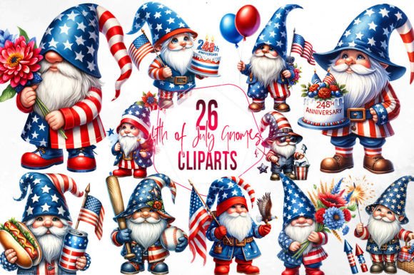 4th of July Gnome Watercolor Clipart Graphic Illustrations By Aspect_Studio