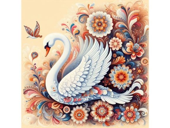 A Set of Beautiful Swan Illustration Illustrations Imprimables Par A.I Illustration and Graphics