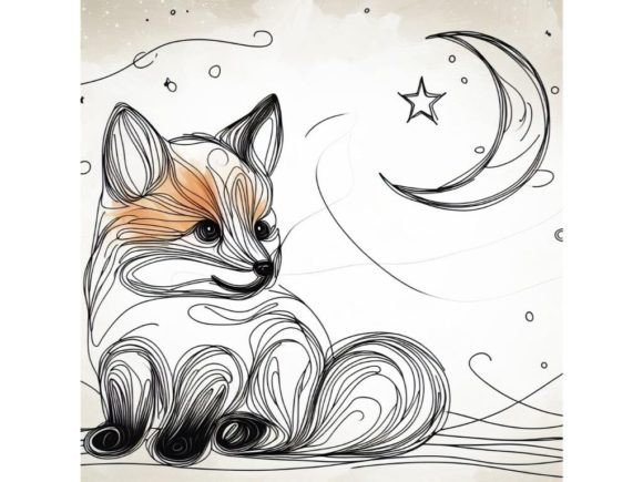 A Set of Cute Little Fox Continuous Line Grafik Druckbare Illustrationen Von A.I Illustration and Graphics