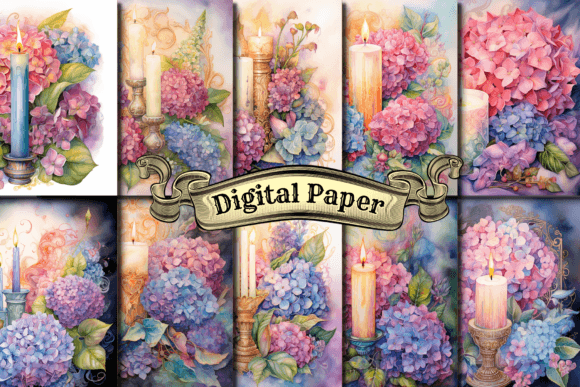 Blue Hydrangea Junk Journal Printable Graphic Patterns By craftsmaker