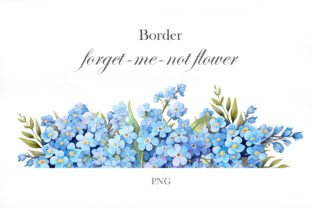Blue Flowers. Forget Me Nots Border Illustration Illustrations Imprimables Par lesyaskripak.art