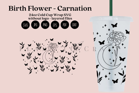 Carnation Birth Flower 24oz Cold Cup Gráfico Artesanato Por planstocraft