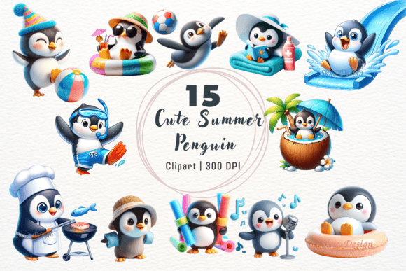 Cute Summer Penguin Clipart Graphic Illustrations By Skye Design