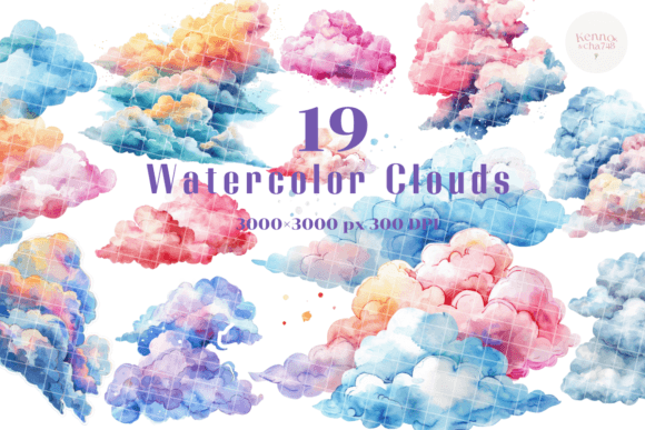 Dreamy Watercolor Cloud Graphic Illustrations By kennocha748