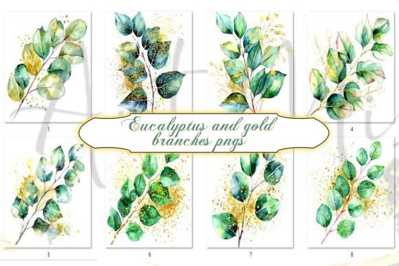 Eucalyptus and Gold Branches Grafik Druckbare Illustrationen Von ArtMix