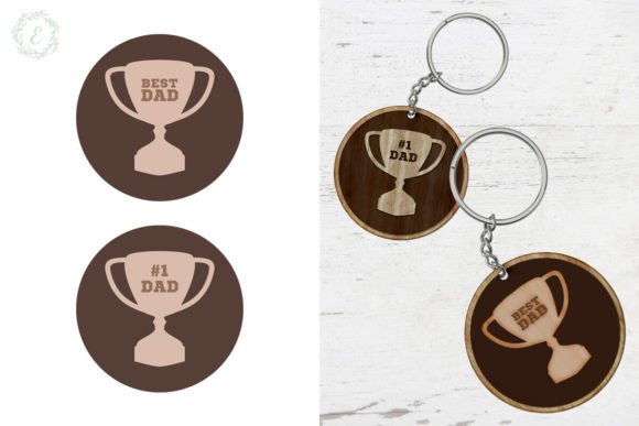 Father's Day Trophy Keychain, Pin Button Graphic Print Templates By emokeart
