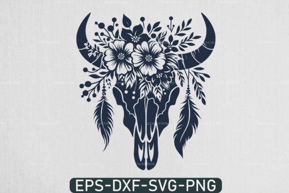 Floral Western Cow Skull Flowers Svg Graphic Crafts By uzzalroyy9706