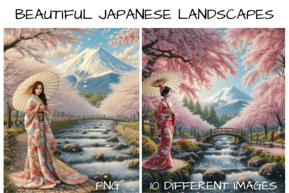 JAPANESE LANDSCAPES 10 PACK CLIPART PNG Gráfico Ilustraciones Imprimibles Por Pixels N Bows