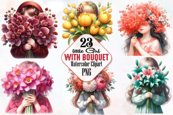 Little Girl with Bouquet Sublimation PNG Gráfico Ilustraciones Imprimibles Por RobertsArt