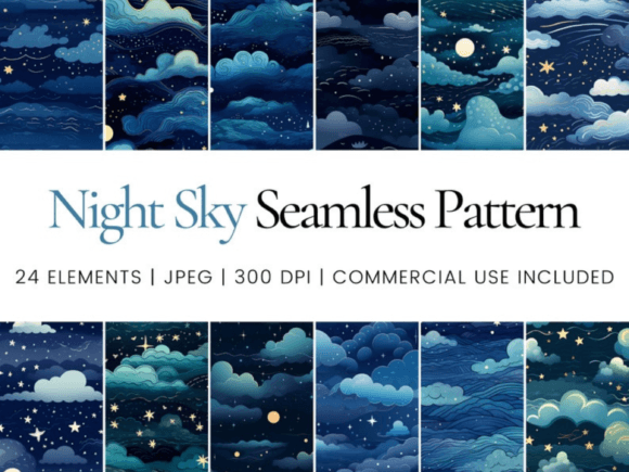 Night Sky Seamless 12 X 12 Digital Paper Graphic AI Patterns By Ikota Design