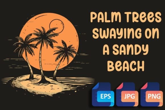 Palm Trees Swaying on a Sandy Beach Grafica Illustrazioni Stampabili Di unlimited art