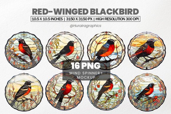 Red-Winged Blackbird Wind Spinner Bundl Graphic Crafts By Hurairagraphics
