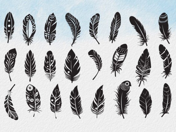 Rustic Ethnic Decorative Feathers Set Graphic Illustrations By Art Merch X