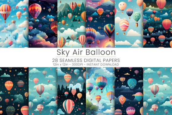 Sky Air Balloon Digital Paper, JPG Graphic Backgrounds By Mehtap