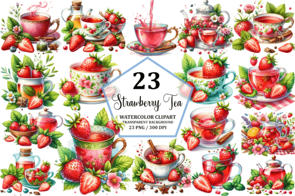 Strawberry Tea Clipart Sublimation PNG Graphic Illustrations By Pixelique