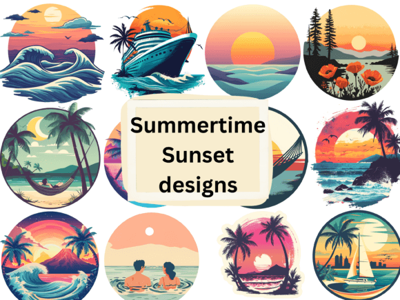 Summertime Sunset, Palm Trees, Designs Graphic AI Transparent PNGs By trendytrovedigital