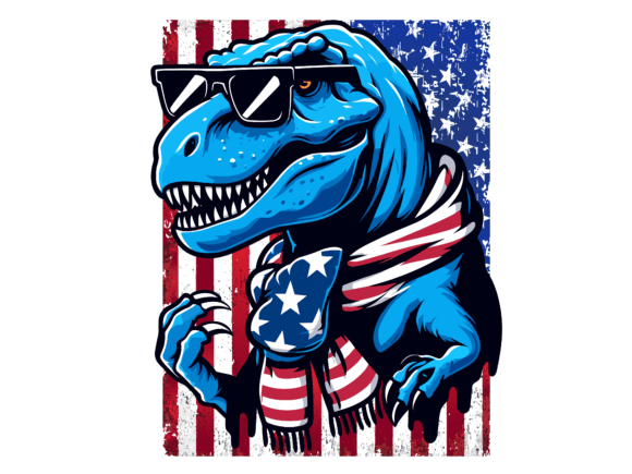 T Rex 4th of July USA Flag T-Shirt. Graphic T-shirt Designs By Trendy Creative