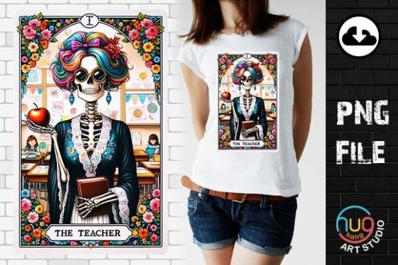 The Teacher Funny Skeleton Tarot Card Graphic Crafts By HugHang Art Studio