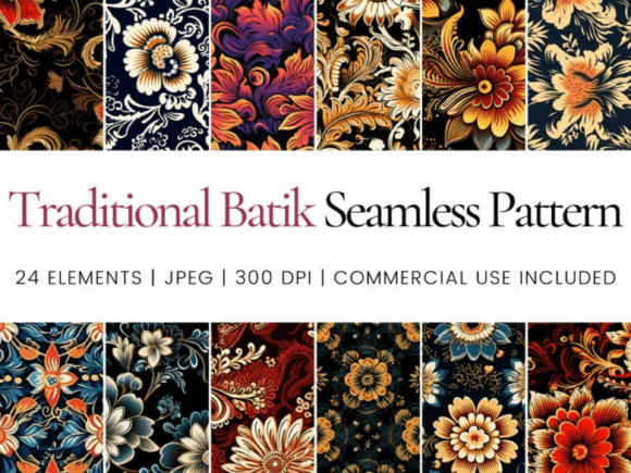 Traditional Batik Seamless Digital Paper Graphic AI Patterns By Ikota Design