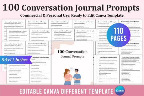 100 Conversation Journal Prompts Canva Graphic KDP Interiors By Shumaya