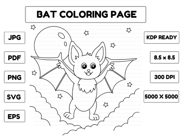Bat Animal Coloring Page for Kids Grafica Pagine e libri da colorare per bambini Di abbydesign