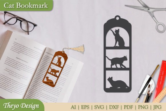 Cat Bookmarks Template Design Svg Grafik Plotterdateien Von Theyo Design