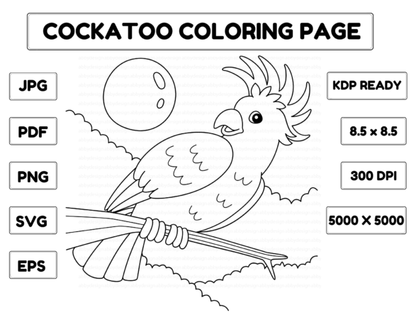 Cockatoo Animal Coloring Page for Kids Illustration Pages et livres de coloriage pour enfants Par abbydesign