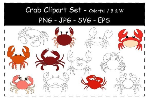 Crab Clipart Collection Colorful / B&W Gráfico Manualidades Por Ahmed Sherif