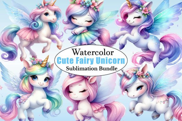 Cute Fairy Unicorn Sublimation Clipart Gráfico Ilustrações para Impressão Por CitraGraphics
